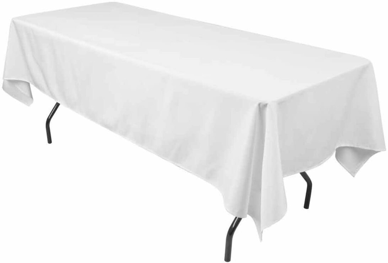 Rectangular White Polyester Tablecloth 60×144 Inch Classic Décor for Weddings, Parties & Banquets